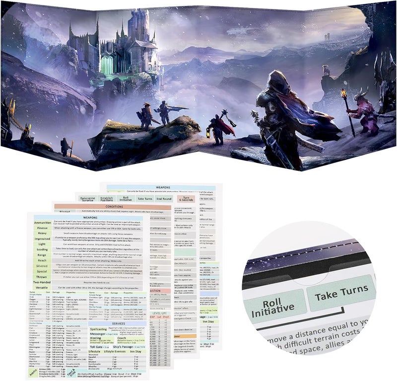 sabermaster DND DM Screen, Dungeons and Dragons Master Screen Leather,4 Wet-Erase Function Pockets,DND Game Accessories for TRPG,with 4 Panels Master Screen Inserts (Screen B) - Image 1